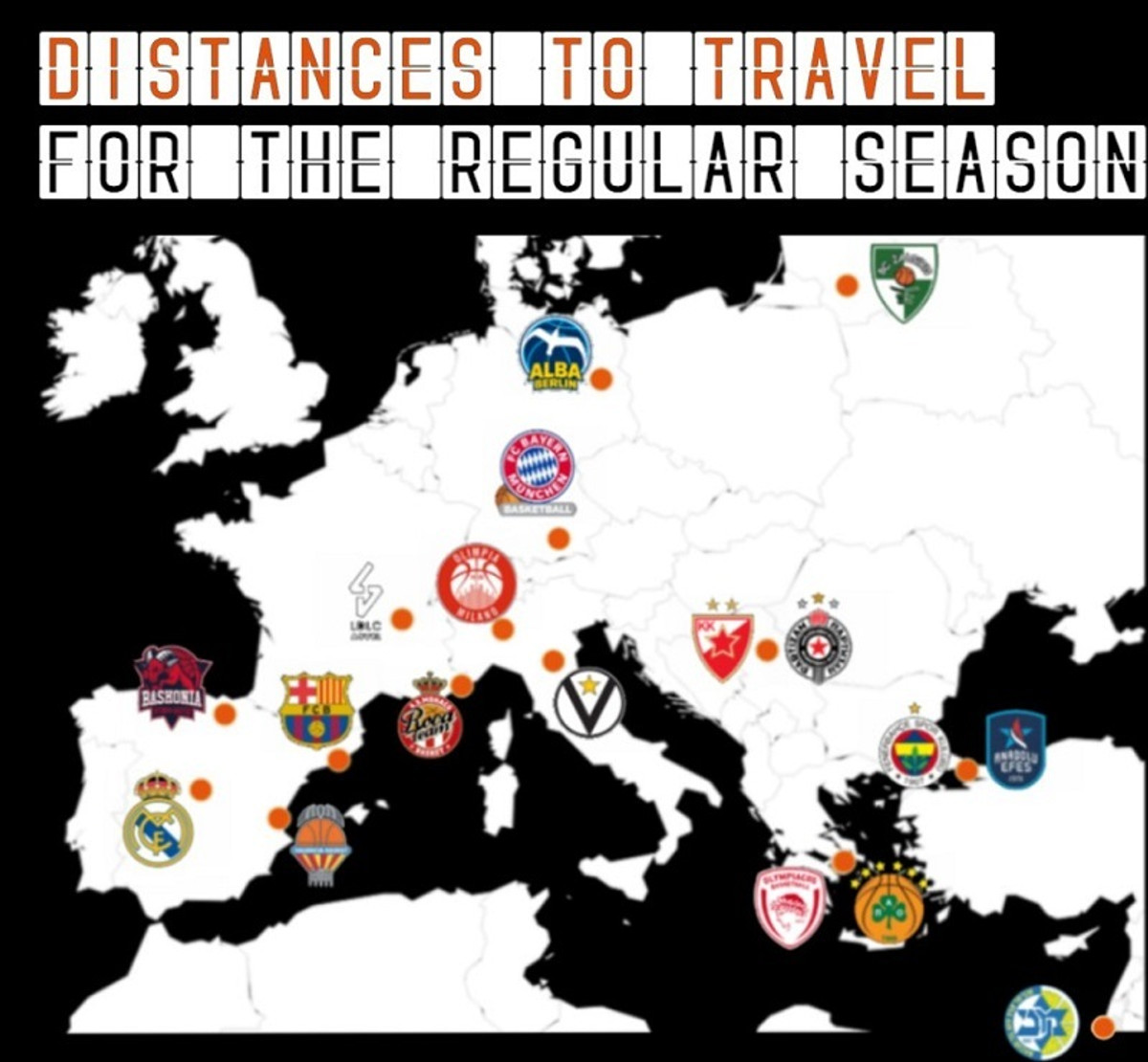 EuroLeague: Οι αποστάσεις που θα κάνουν οι ομάδες στην κανονική περίοδο (pic)