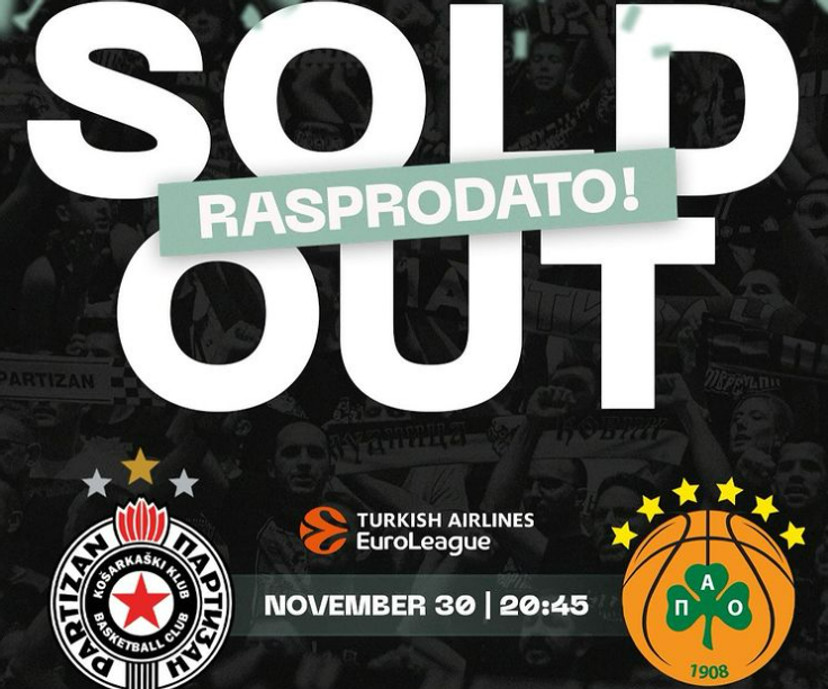 Παρτιζάν: Ανακοίνωσε sold out για τον αγώνα με τον Παναθηναϊκό! (pic)