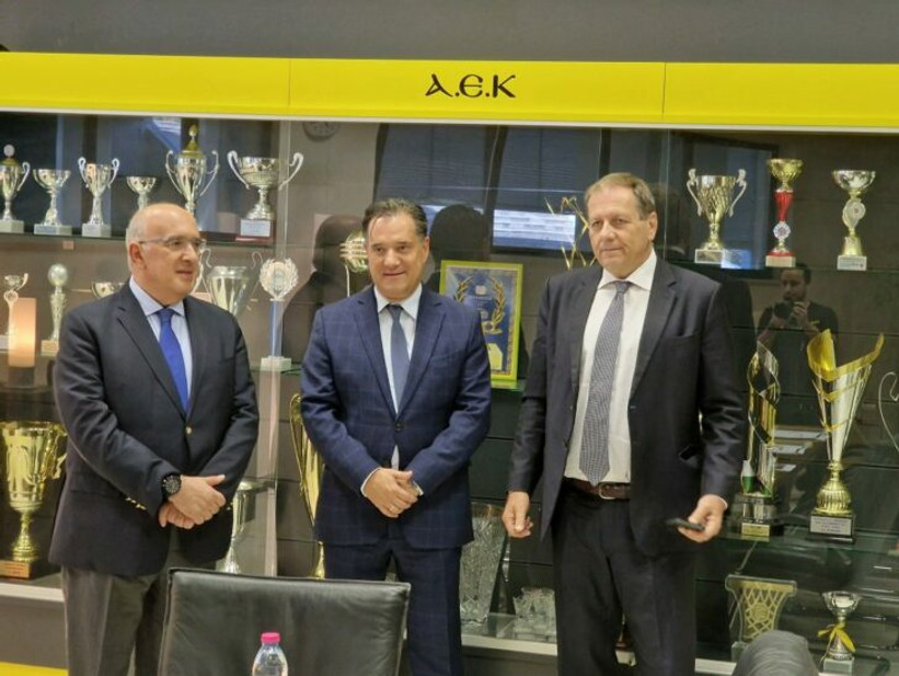 ΑΕΚ: Άδωνις Γεωργιάδης και Μ. Παπαδόπουλος στο Olympic Hall των Άνω Λιοσίων