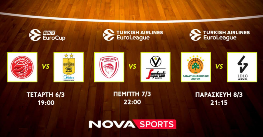 Novasports: Mπασκετικό υπερθέαμα σε EuroLeague και EuroCup