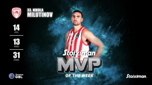 Stoiximan GBL: Ξανά MVP of the Week με νταμπλ-νταμπλ ο Μιλουτίνοβ (vid)